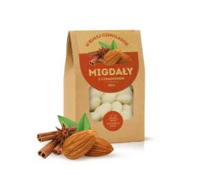 Almendras en chocolate blanco con canela 80g