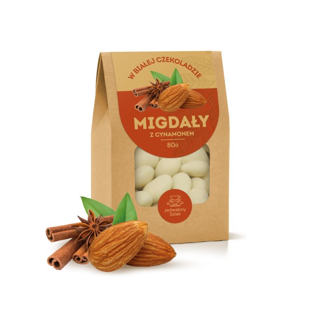 Almendras en chocolate blanco con canela 80g